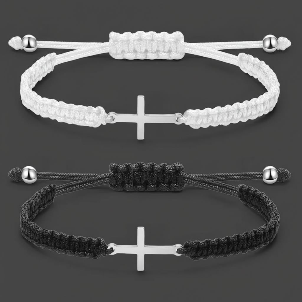 Stainless Steel Cross Bracelet With Adjustable Strings