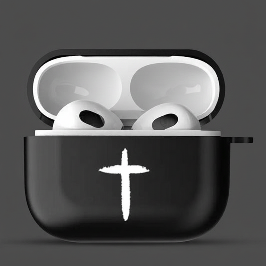Black Airpod Pros 2 Case With Simple Cross