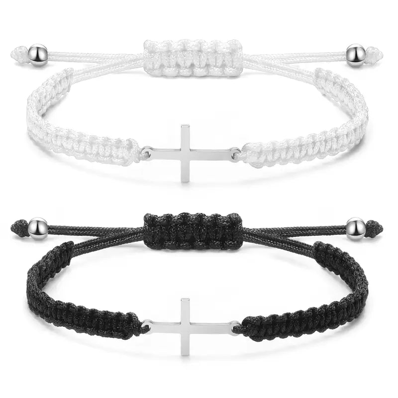 Stainless Steel Cross Bracelet With Adjustable Strings