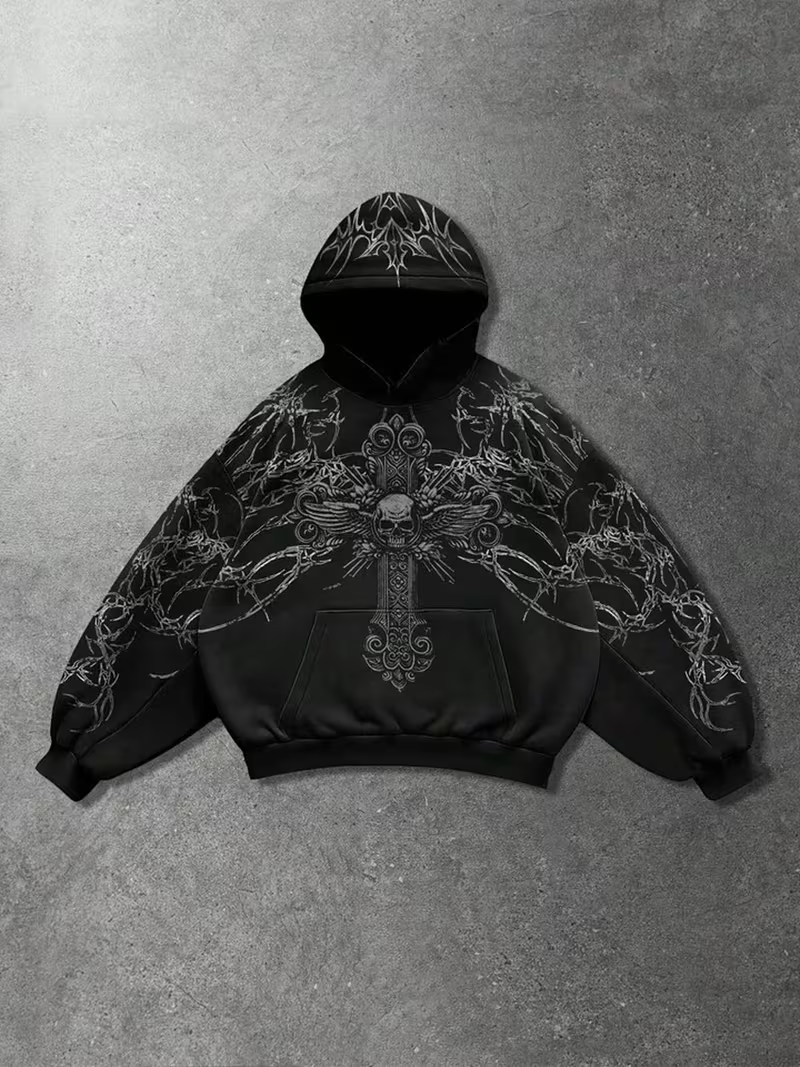 Barbed Wire Cross Hoodie - Front View