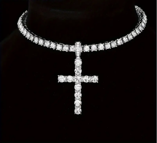 4mm Zirconia Tennis Cross Necklace