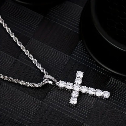 Silver and Gold Zirconia Cross Necklace