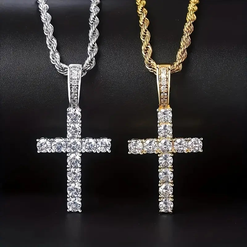 Silver and Gold Zirconia Cross Necklace