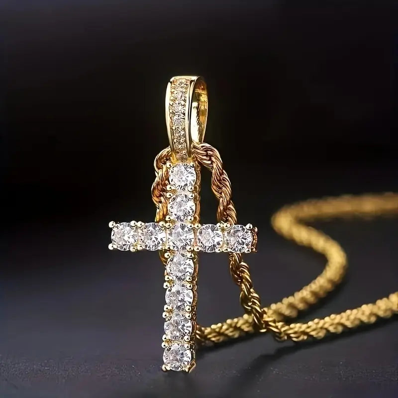 Silver and Gold Zirconia Cross Necklace