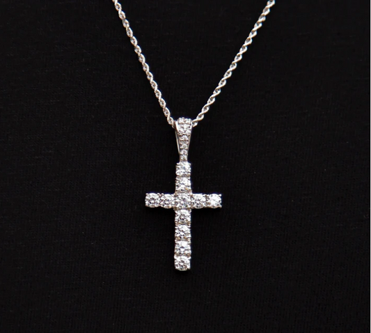 Silver Gold Plated Men's Cross Pendant Necklace With Stainless Steel CZ Crystal Diamond