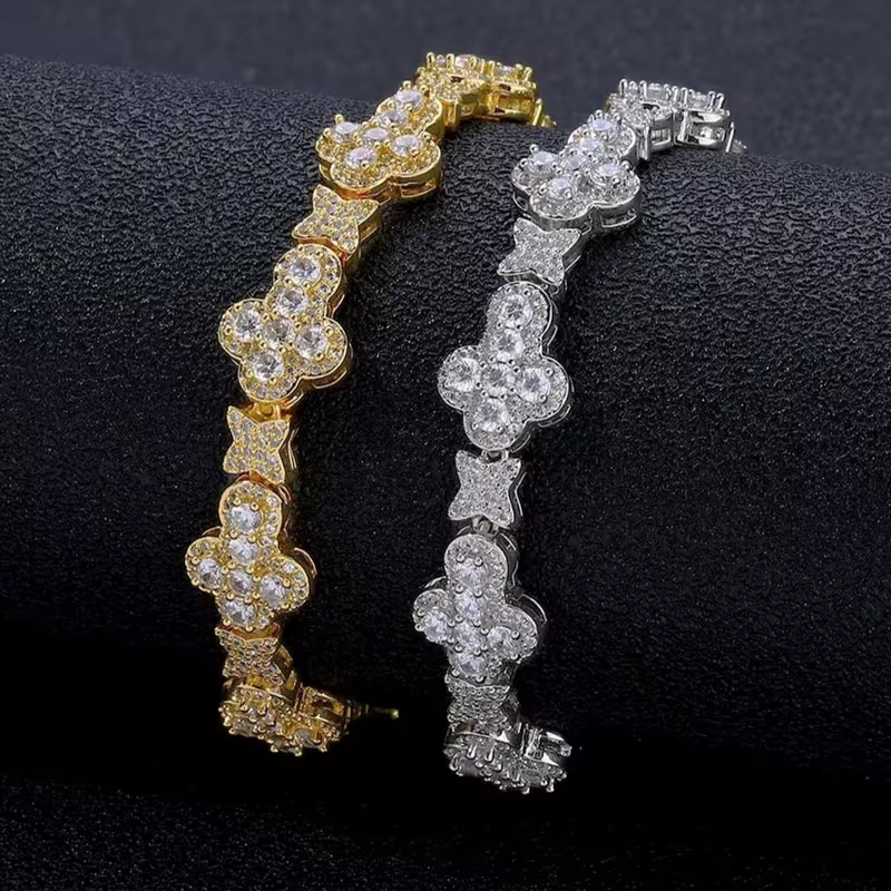 Crystal Flower Cluster Bracelet in Silver and Gold