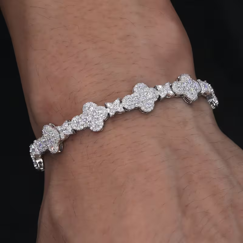 Crystal Flower Cluster Bracelet Silver