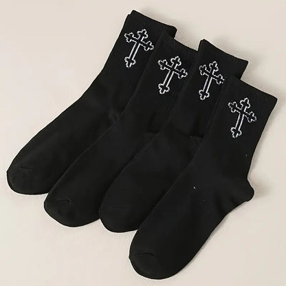 Christian Relaxed Gothic Black Cross Socks