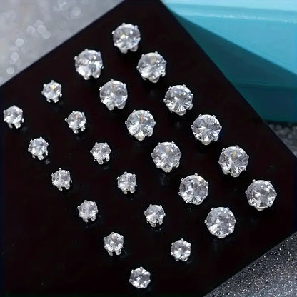 48pcs Sparkling Stainless Steel Rhinestone Stud Earrings Set - Round & Square