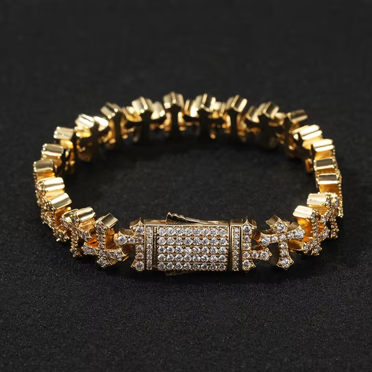 Gold Cross Link Bracelet with crystals
