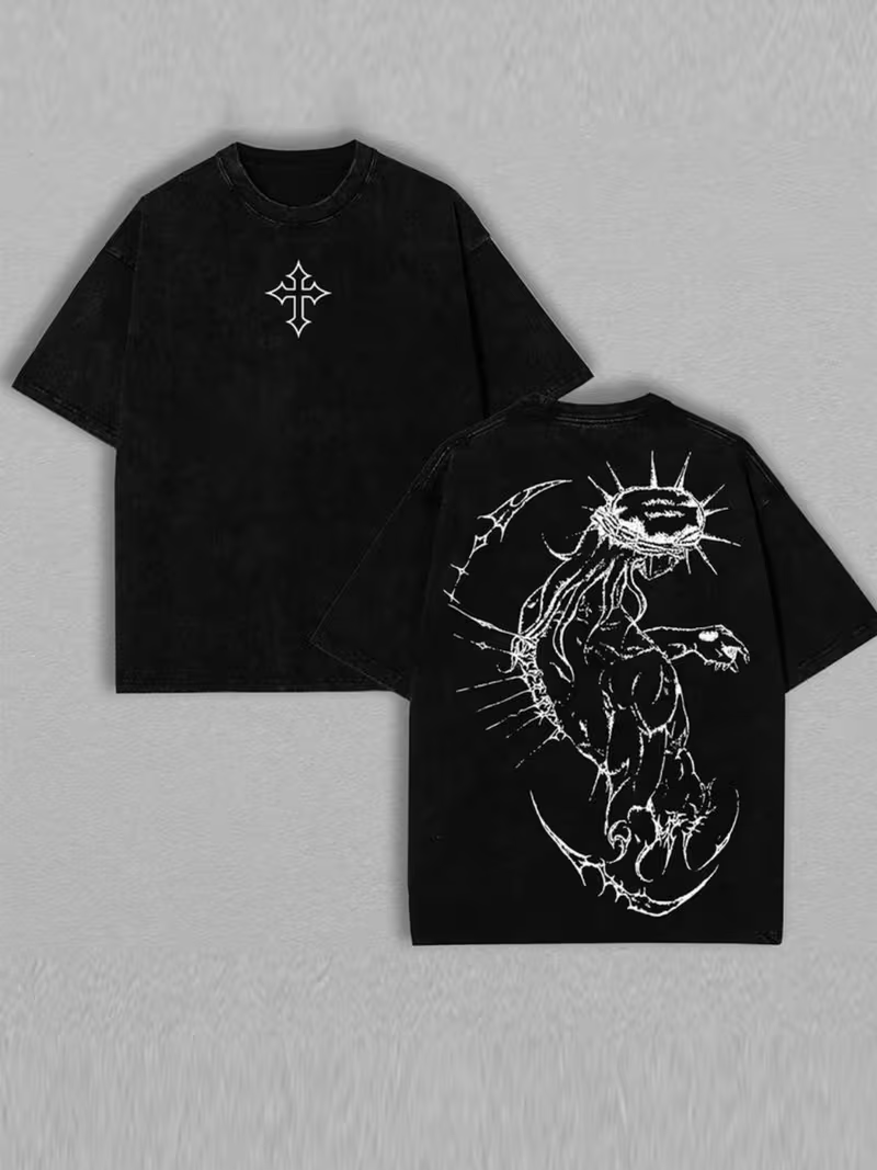Gothic Cross Cotton T-Shirt Front and Back