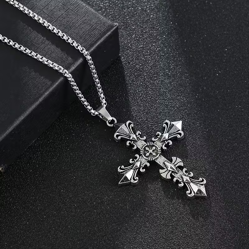 Gothic Fleur Cross Pendant Necklace