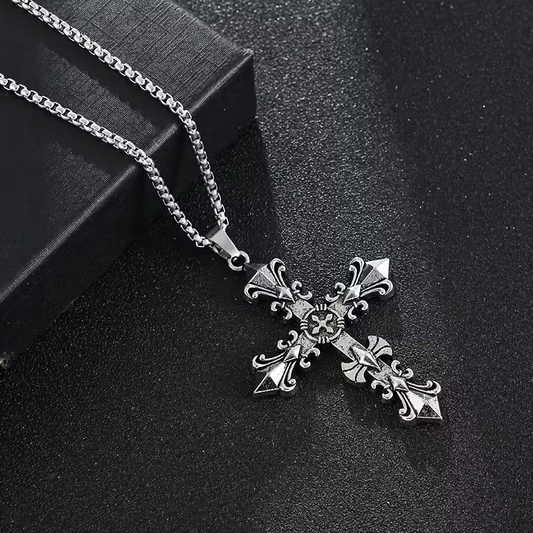 Gothic Fleur Cross Pendant Necklace