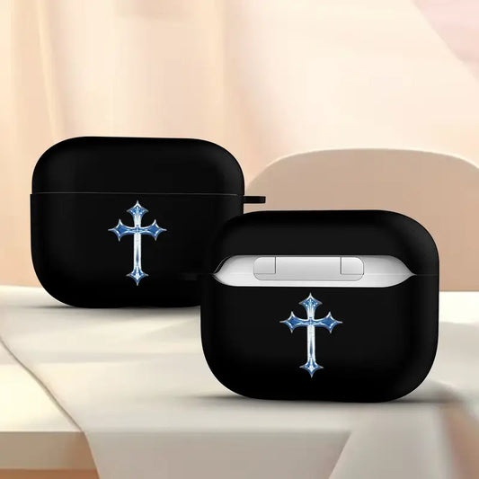 Black Airpod Pros 2 Case With Medieval Cross