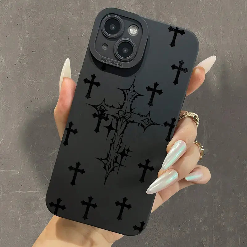 Black iPhone 12 Case With Medieval Crosses