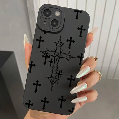 Black iPhone 12 Case With Medieval Crosses