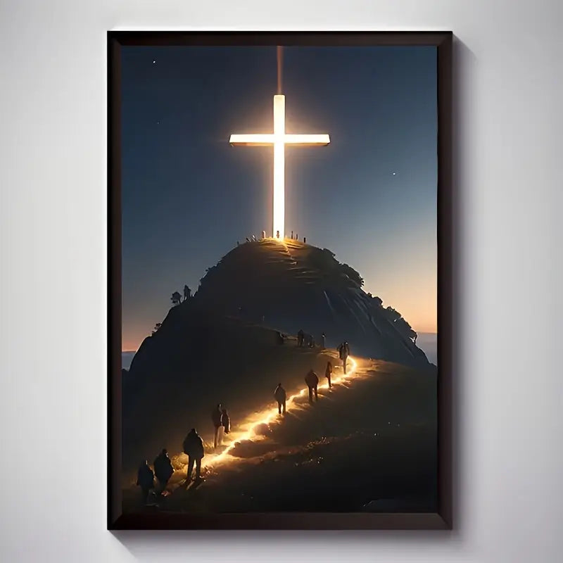 Illuminated Cross On A Mountain Wall Art