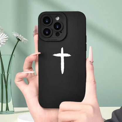 Black Iphone 12 Case With A Simplistic Cross