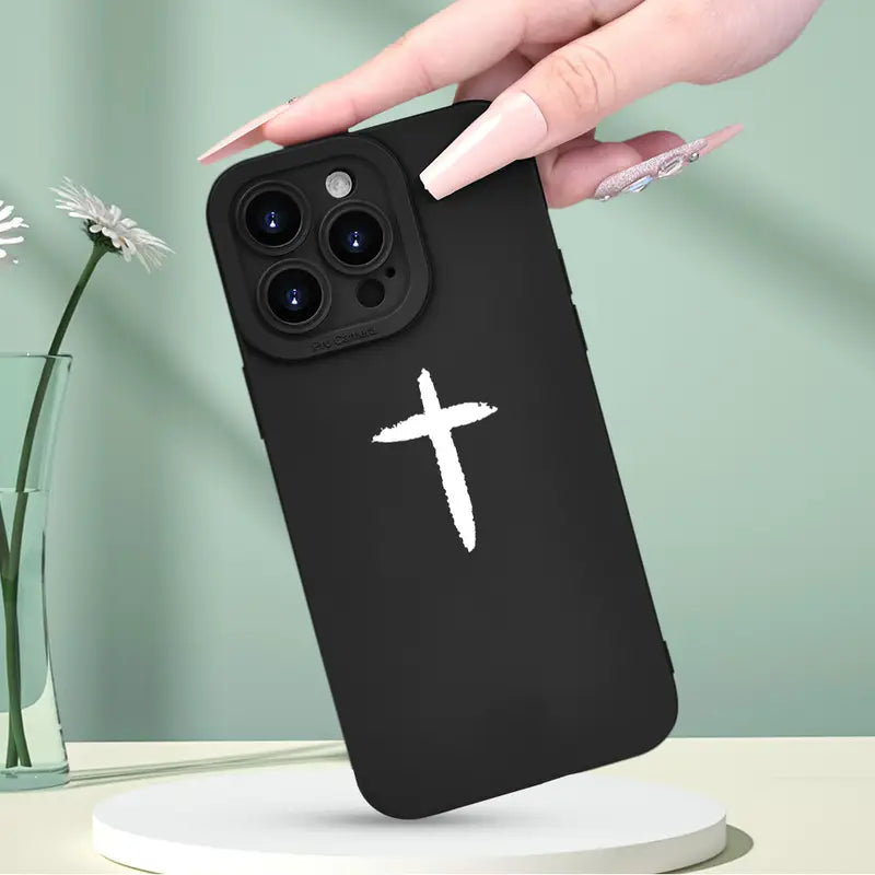 Black Iphone 12 Case With A Simplistic Cross