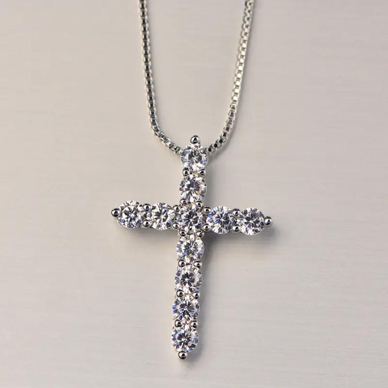 Elegant diamond inspired mens cross chain necklace, with sparkling Zirconia gems