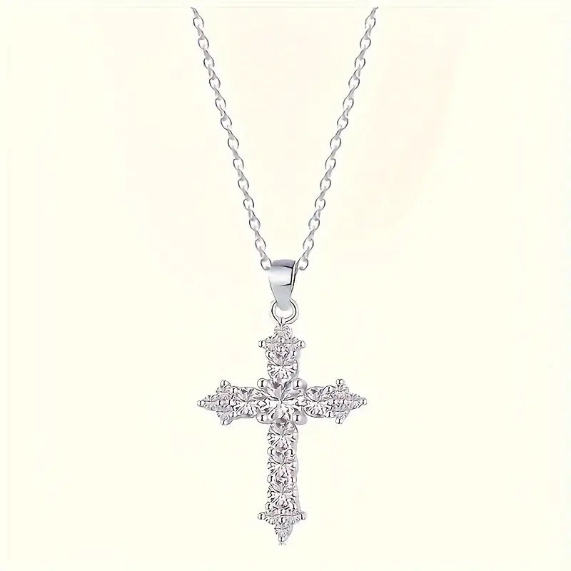 Sparkling Cubic Zirconia Necklace With A Medieval Cross