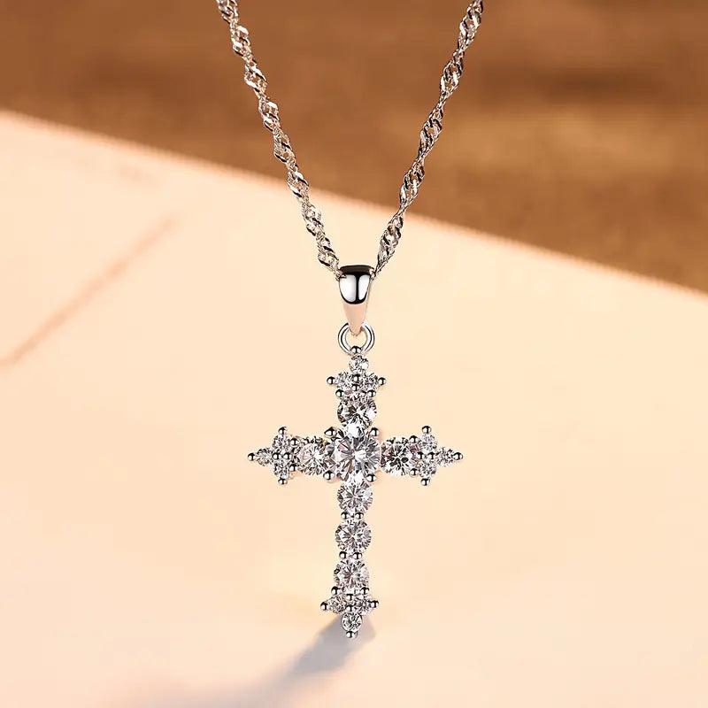 Sparkling Cubic Zirconia Necklace With A Medieval Cross